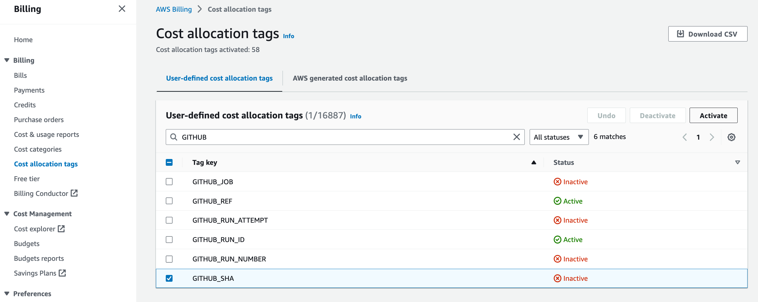 Activating AWS tags for cost allocation
