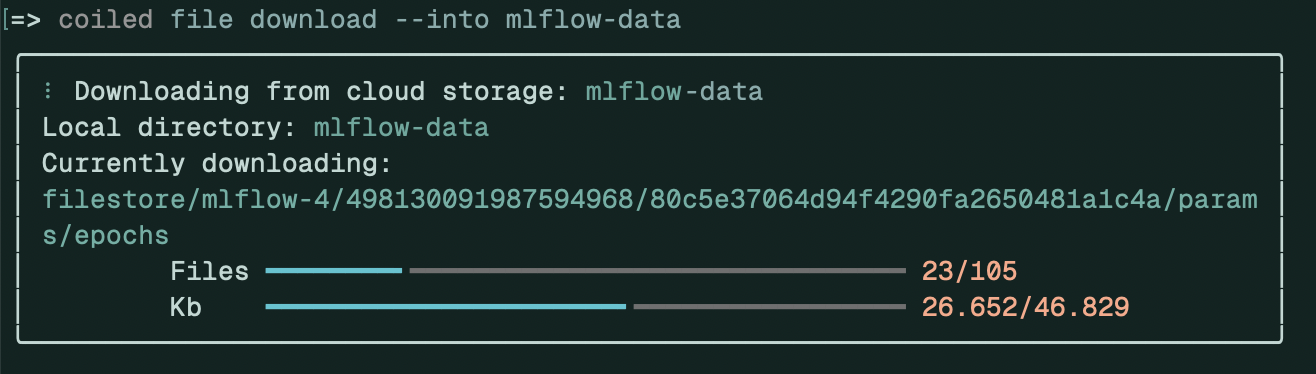 A screenshot of the command to download the filestore data to the local machine.
